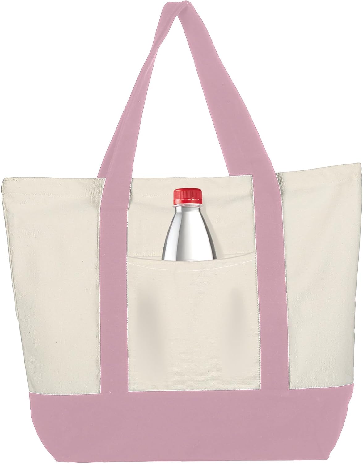 Extra Large Canvas Tote Bag with External Pocket, Reusable Grocery Shopping Bag with Waterproof Lining, Top Zipper