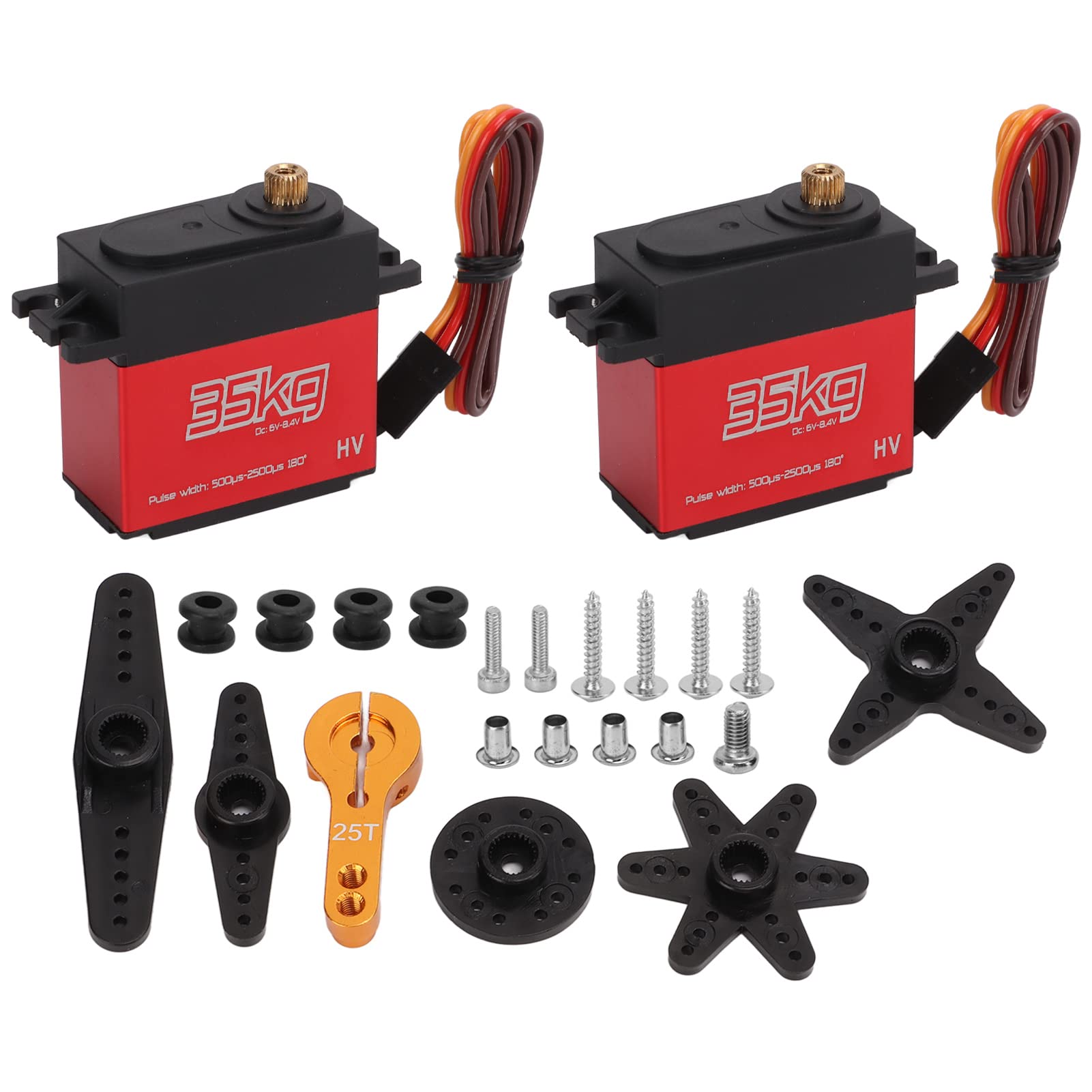 BigKing 35kg Steering Gear ,2Pcs 35kg High Torsion Coreless Motor Servo Full Metal Gear with Metal Steering Gear Arm for 1/8 1/10 Remote Control Cars