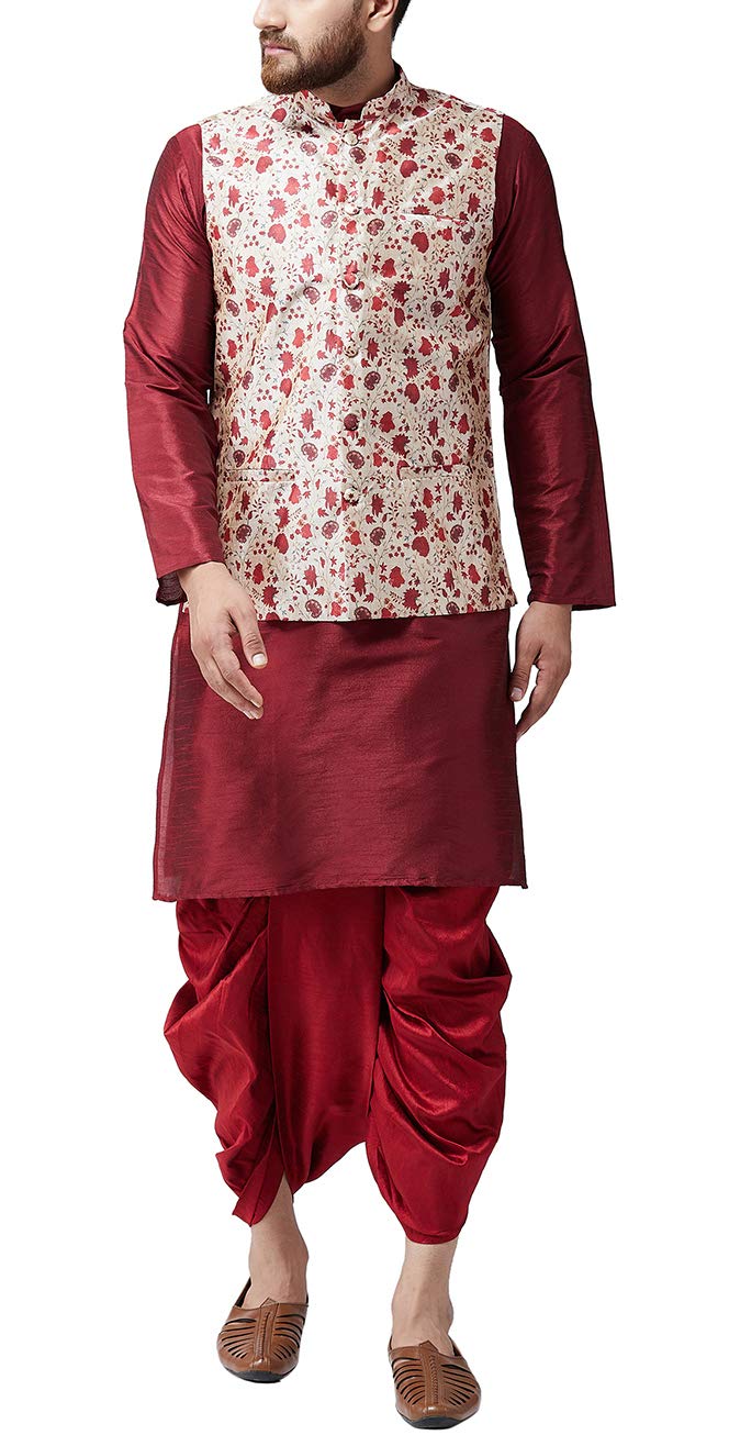 sojanya (Since 1958 Mens Silk Blend Maroon Kurta Dhoti and Nehru Jacket COMBO-picture-34