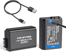 LP NP-FW50 Replacement Batteries, USB-C Charging, 1500mAh (2-Pack) for Sony Alpha A6000, A6400, A6100, A6300, A6500, A5100, A7, A7 II, A7R, A7R II, A7R2, A7S, A7S II, A5000, A3000, NEX-3/5/7 Series