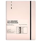 CAGIE A5 Binder 6 Ring Notebook with Dividers Refillable Planner Binder with Pockets, Refill Paper Include Planning Square Ruled and Dotted Pages, 6.89 x 9.25 In, (Pink, A5 Daily&Dot Page)