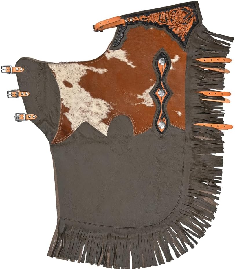 HILASON Adult Pro Rodeo Bronc Bull-Riding Leather Chinks | Handmade Chaps Western Riding for Adults Hand Tooled