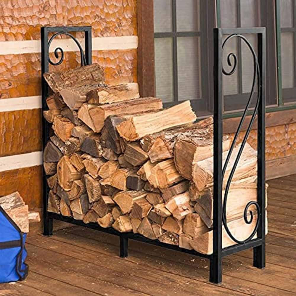 Fireplace Spark Guard Heavy Duty 4ft Firewood Rack Fireplace Log Rack Outdoor Log Storage Rack Log Holder for Firewood Wood Stacker for Patio Metal Kindling Stand Steel Wood Pile Rack Log Sta