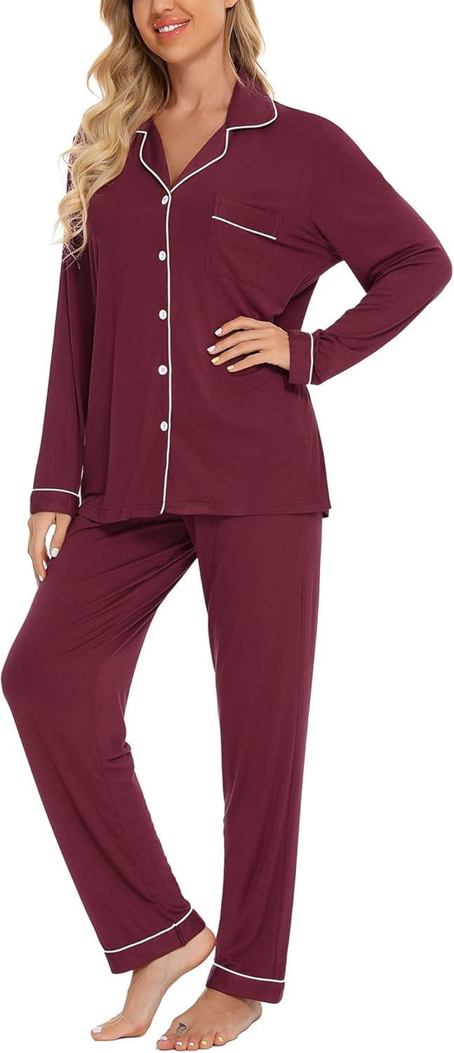 Miniatura 3 de Anjue Pijamas para mujer, conjunto de pijama suave con botones, camisa de manga larga y pantalones de pijama, conjuntos de descanso S-XXL