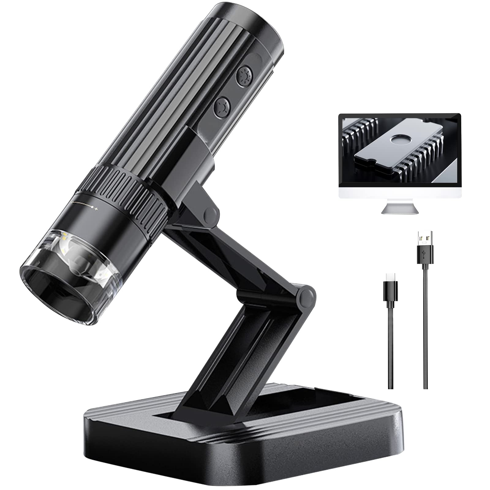 USB Digital Microscope, GUVOP 50X-1000X Handheld Pocket Microscopes Camera, 1080P HD Coin Microscope, Trichome Mini Camera Magnifier with 8 Adjustable LED, Compatible with Mac, PC View Windows- Black