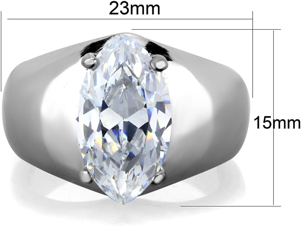 Marimor Jewelry 3.44 Carat Marquise Solitaire Cubic Zirconia Stainless Steel Engagement Ring 5-10