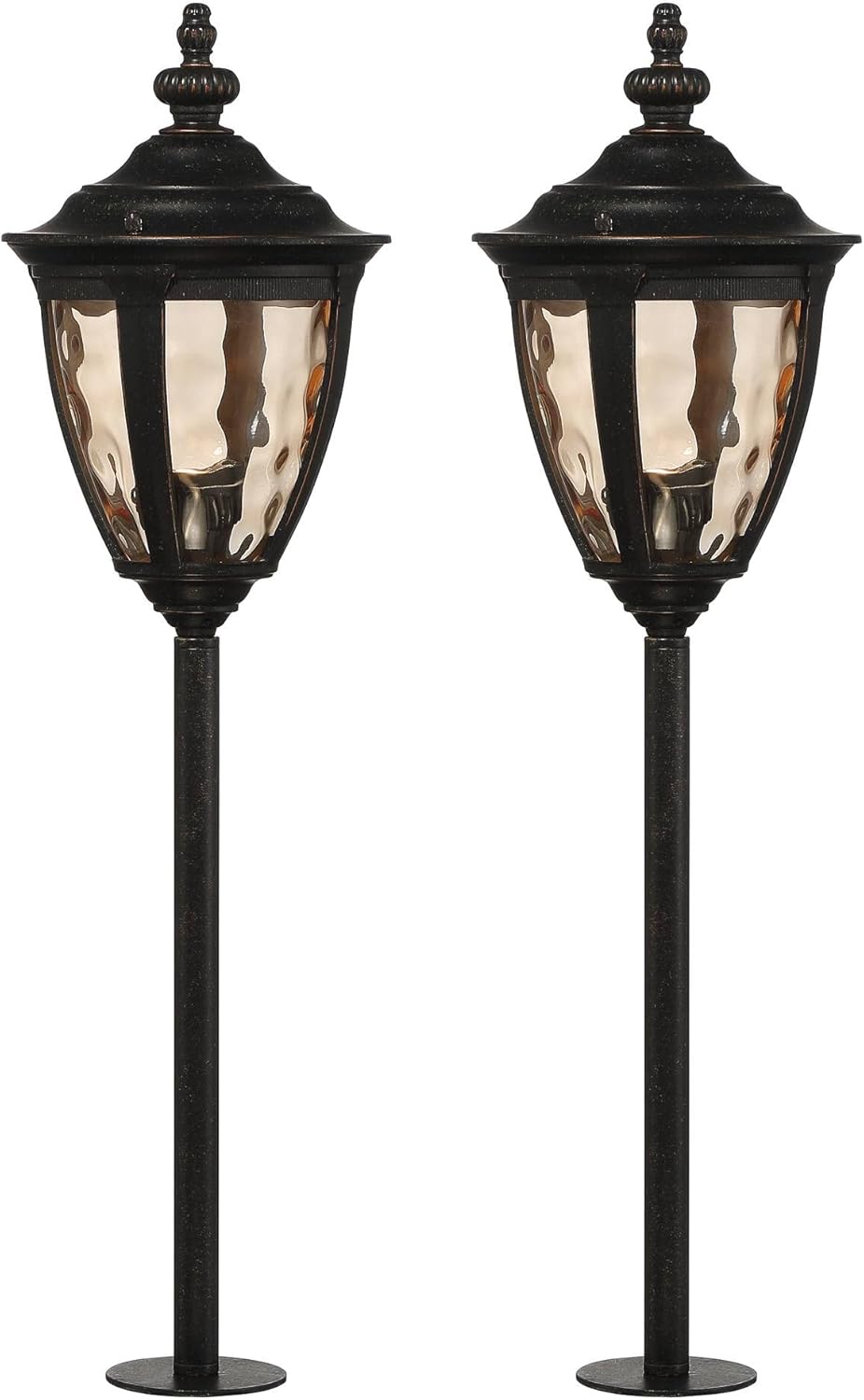 John Timberland Uvas 22 1/2" High Traditional Outdoor Landscape Path Lights Porch House Exterior Outside Set of 2 LED Bulb Weatherproof Brown Bronze Finish Metal Hammered Champagne Glass Shade