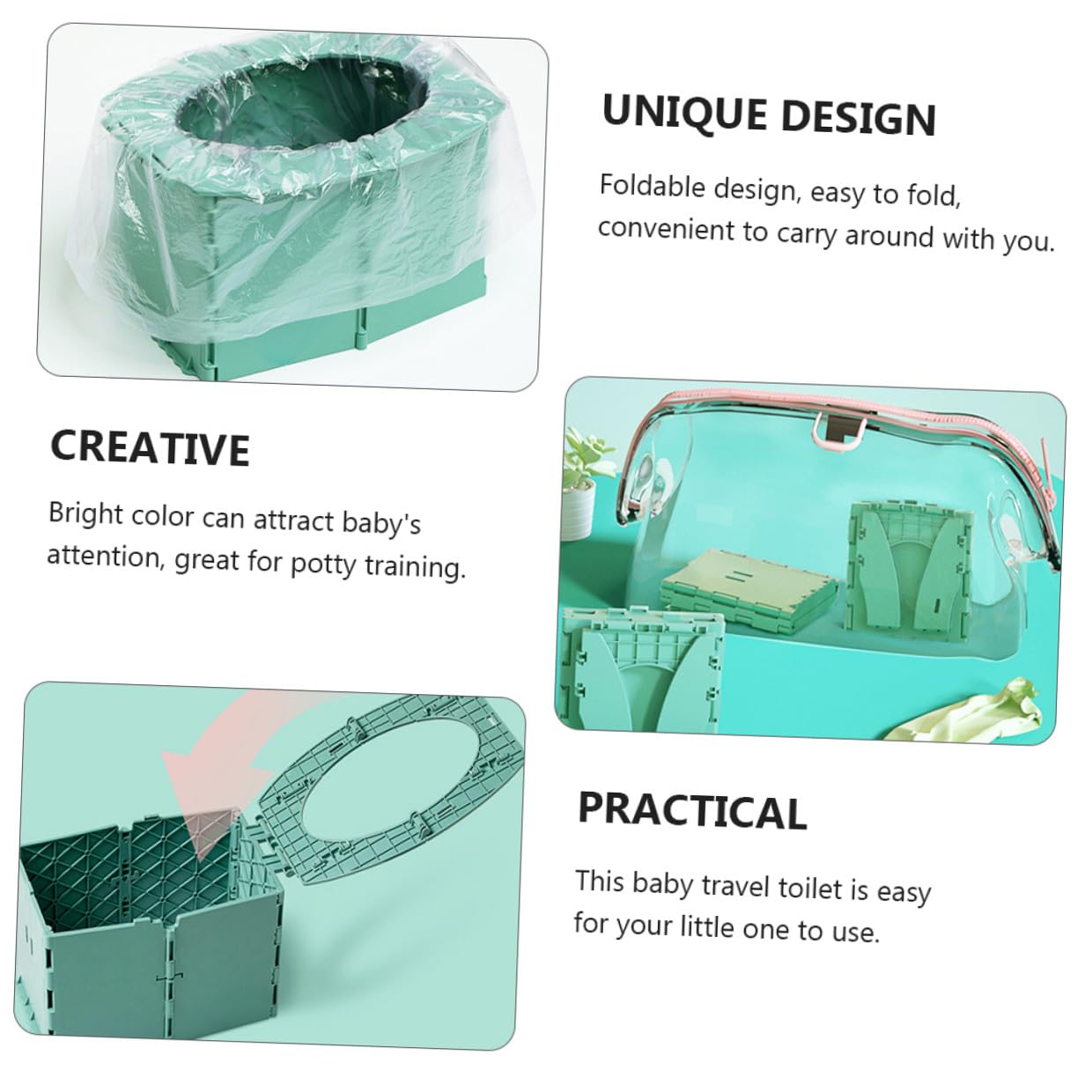 Portable Foldable Travel Potty Training Seat for Car Use Easy to Assemble Bright Green Color for Independence and Home Travel Convenience