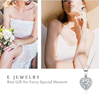 E 925 Sterling Silver Love Heart Pendant Necklaces for Women, Dainty Womens Silver Halo Pendant Necklace with 3A Cubic Zirconia, Birthday Anniversary Jewellery Gifts for Her Wife Mum