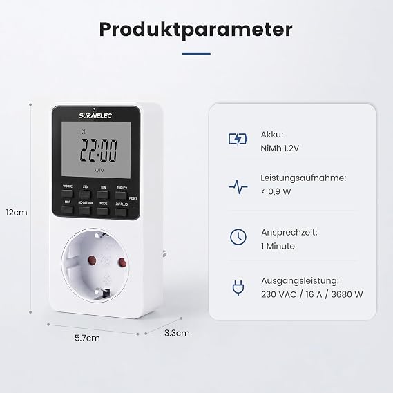 SURAIELEC Set of 2 Digital Timer Socket for Indoor Use