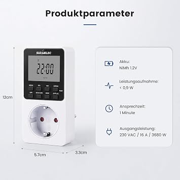 SURAIELEC Set of 2 Digital Timer Socket for Indoor Use
