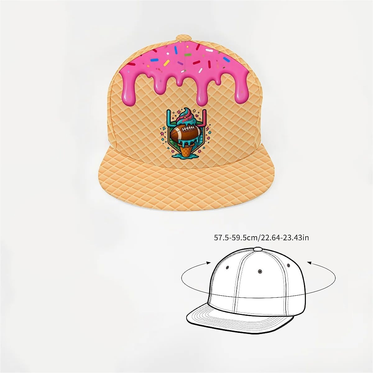 Football Ice Cream Drip Youth Cap, Waffle Pattern Hat for Kids Teens, Game Day Sports Gift