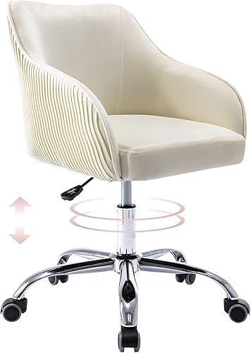 Miniatura 8 de CAELUM Bonita silla de escritorio beige para adolescentes y niñas, silla de escritorio para computadora de oficina en casa con ruedas y brazos,