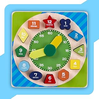Baybee Wooden Clock to Learn Time, Shape & Color, Number and Shape Learning Educational Board for Kids, Wooden Clock Toys for Kids to Build Thinking Skills, Children Boys & Girls