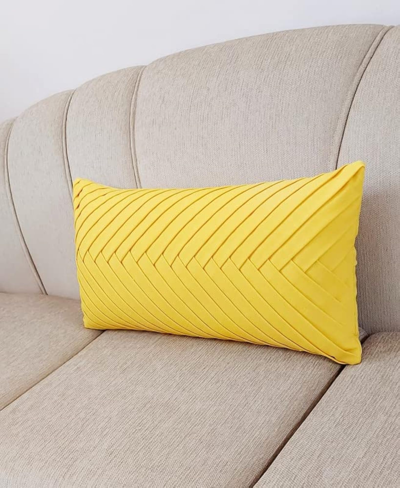 Yellow Pleated Rectangular Cushion Cover (14X14)