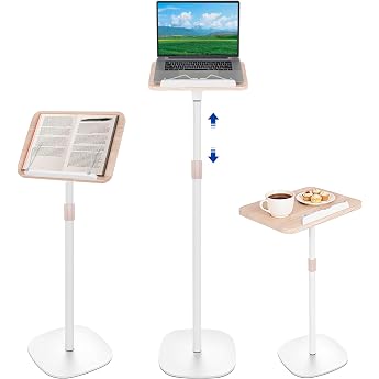 OUUTMEE Reading Book Stand Liftable Side Table White 50-170 cm