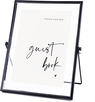 Calculs Please Sign Our Guest Book, 8x10 Black Floating Picture Frame | Double glass metal frame, fits 6x8 insert, wedding welcome table, reusable tabletop frame for signs and photos