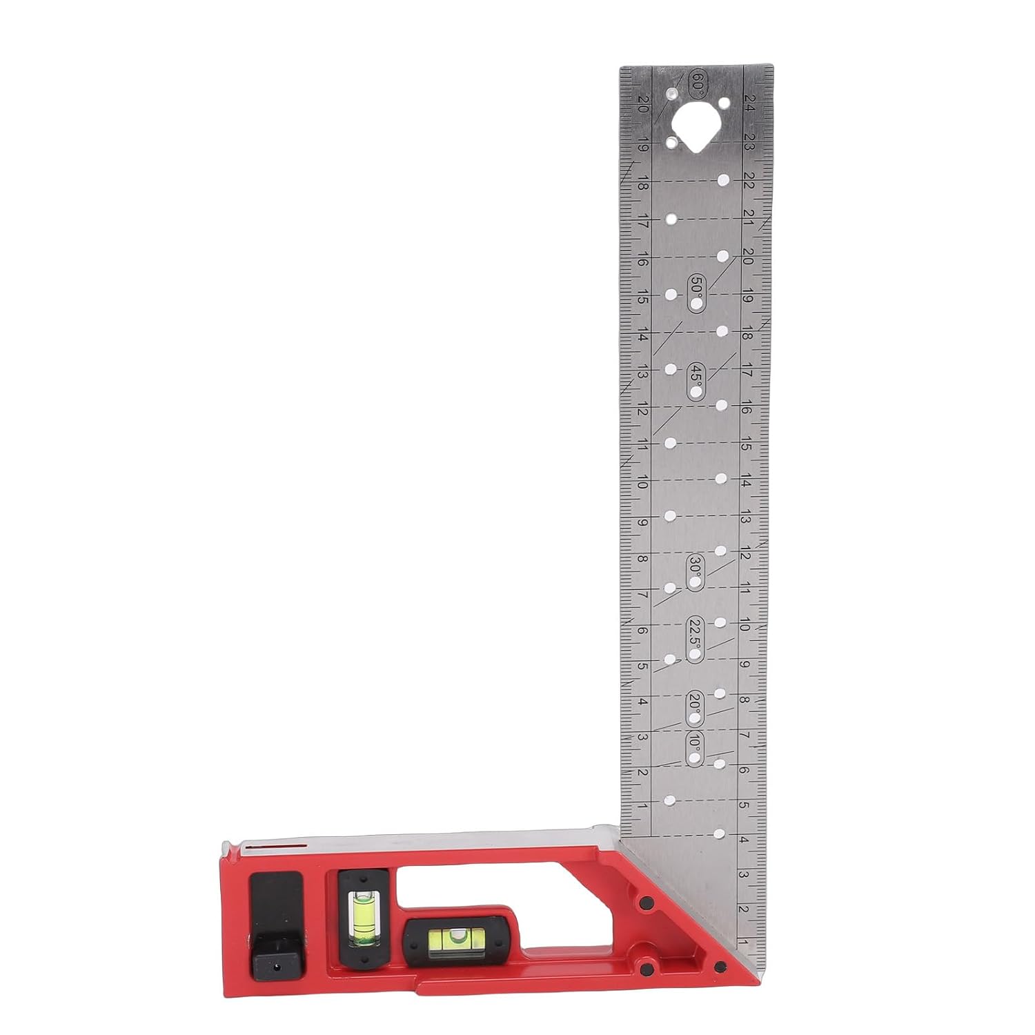 Hilitand Carpenter Square Ruler Stainless Steel and Aluminum Alloy Multi Angle Marking Ruler with Dual Axis Bubble Level for Woodworking Construction