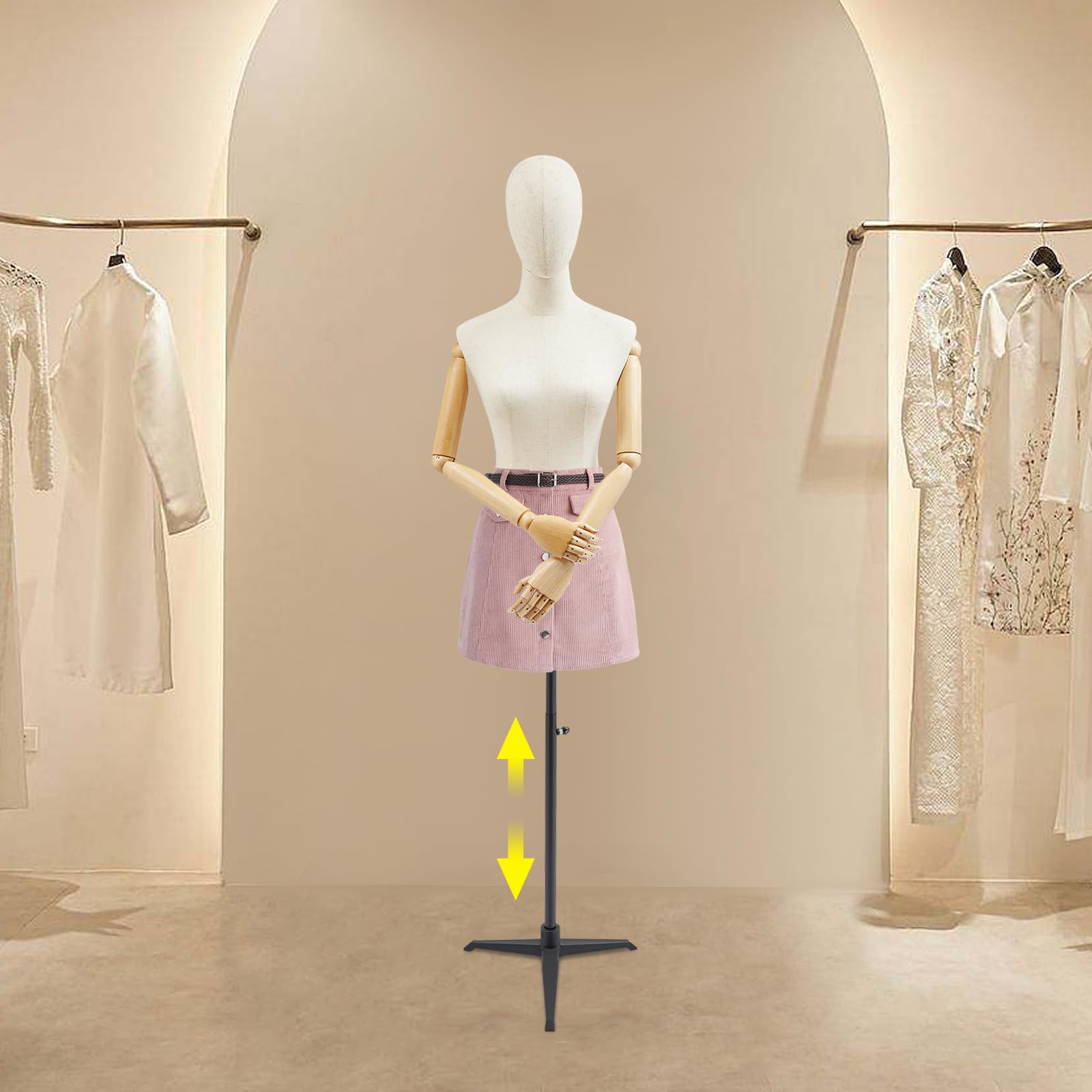 Weibliche Schaufensterpuppen,Drehbare Und Bewegliche Mannequin,SchneiderbüSte Mit Verstellbarer HöHe,Kleiderpuppe BüSte Torso Mit Kopf,FüR Boutiquen,BekleidungsgeschäFte,Schaufenster (Schwarz, L)