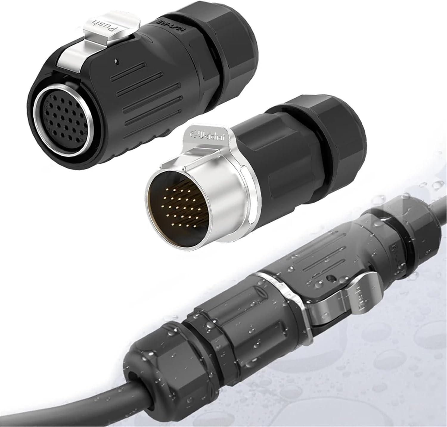 EW-LP24 5A-25A Electric Power IP68 Cable Connector M24 2 3 4 10 12 19 24 Pin for Industrial Server Mechanical arm Solar Energy(3 Pin Male Socket)