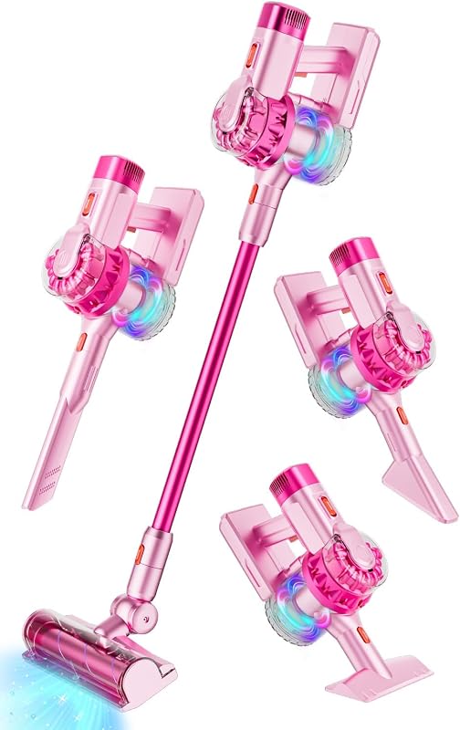 BLAXTEM 4-in-1 Kids Toy Vacuum Cleaner for Toddler Pretend Play (Pink) | Electric Vacuum Toy Cleaning Set for Boys & Girls Realistic Pretend Play