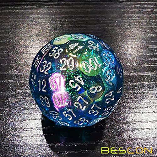 Bescon Dazzling Blue 100 Sided Dice, Game Dice D100, Polyhedral Solid 100 Sides Dice 45MM in Diameter (1.8inch) - 2