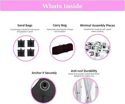 Pop up Gazebo, Party Tent, 10X20'Outdoor Portable Party Folding Tent with 6 Movable Side Walls + Carrying Bags + 4 Weight Bags Durable and Weather Resistant(Pink)