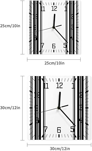 Miniatura 7 de Reloj de pared de madera con rayas negras, silencioso, sin tictac, estilo granja, línea negra, reloj de pared cuadrado, funciona con pilas, reloj