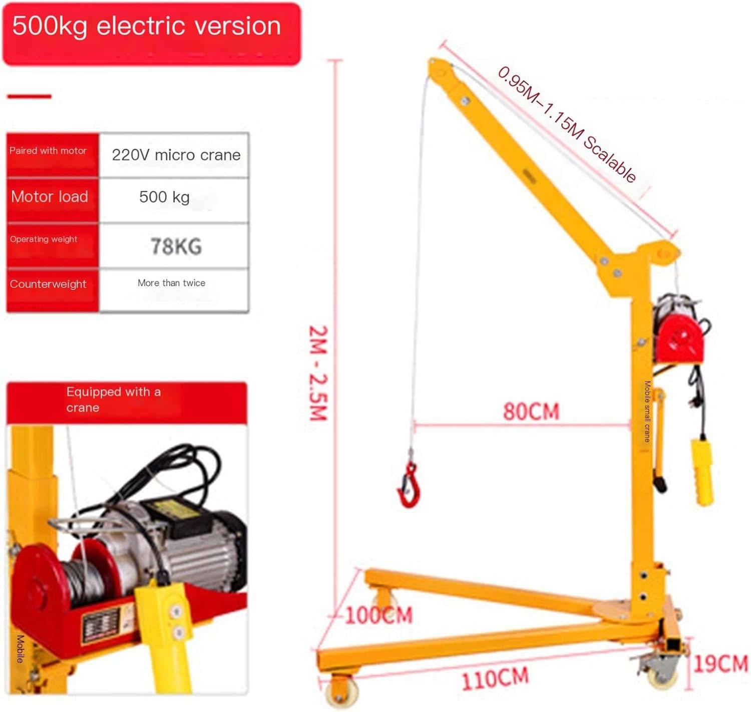 Hand-cranked Portable Mini Crane, Manual Lifting Hoist for Home Use, Easy Transport and Storage