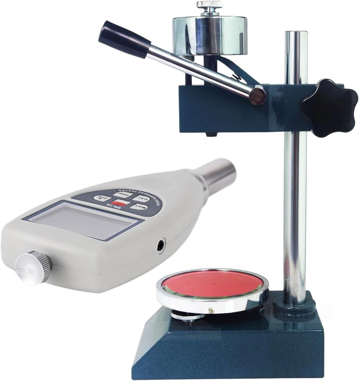 Shore E Hardness Tester Durometer with Hardness Test Stand for Hard Sponge,EVA Materials with Range 10 to 90HE Indenter R 2.5 Spherical Radius Hardness Values Above 90 DO Below 20 A