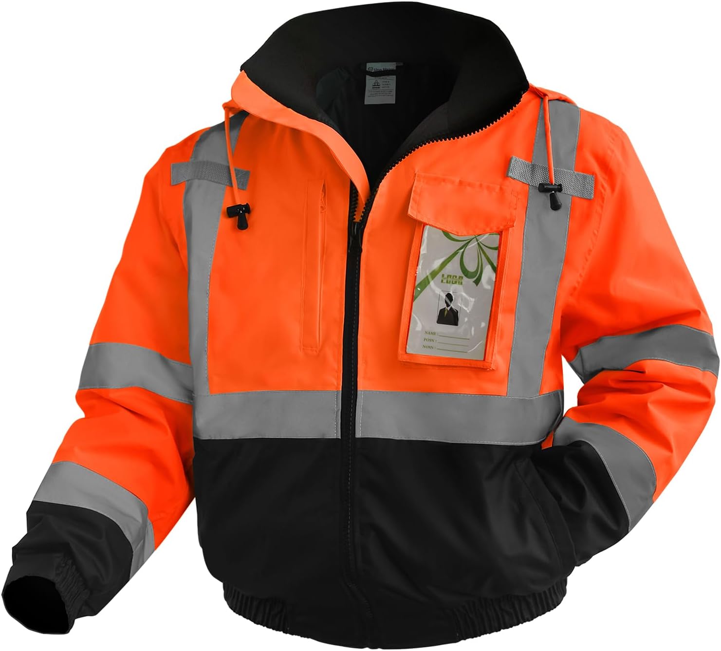 Reflective Jackets, High Vis Safety Work Jacket with Pockets for Men& Women, Construction Coats for Winter Cold Weather, Waterproof Rain Gear, Class 3, Orange-Black, L