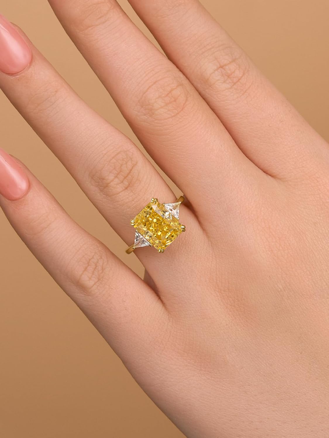 4.0/5.0CT Yellow,Ruby, Blue Stone Engagement Ring for Women,3-Stone Radiant Cut S925 Silver Promise Ring - Image 3