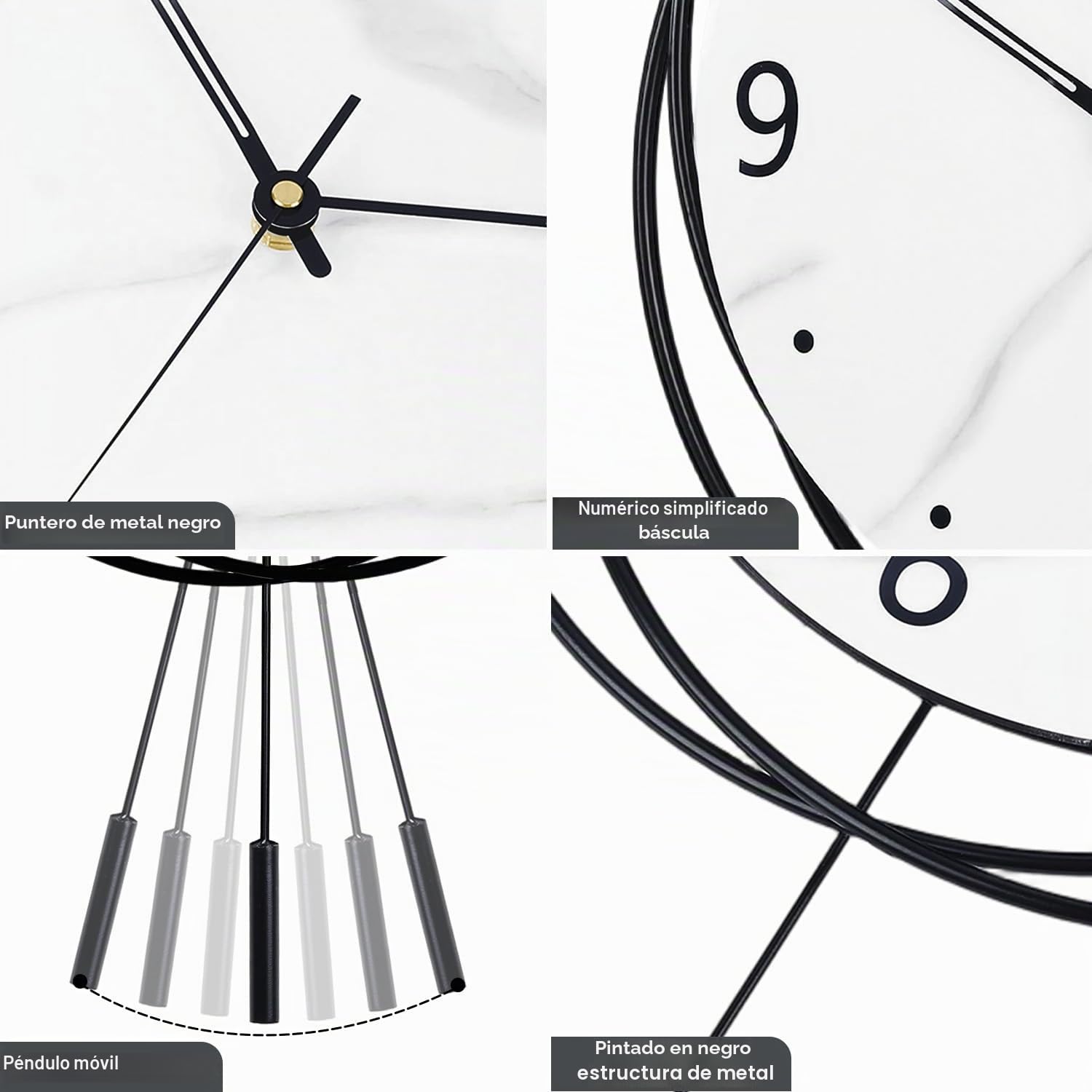 Reloj de pared decorativo, silencioso, sin tictac, reloj de cuarzo de alta calidad alimentado por batería con péndulo cilíndrico, reloj de pared grande para sala de estar, cocina, oficina