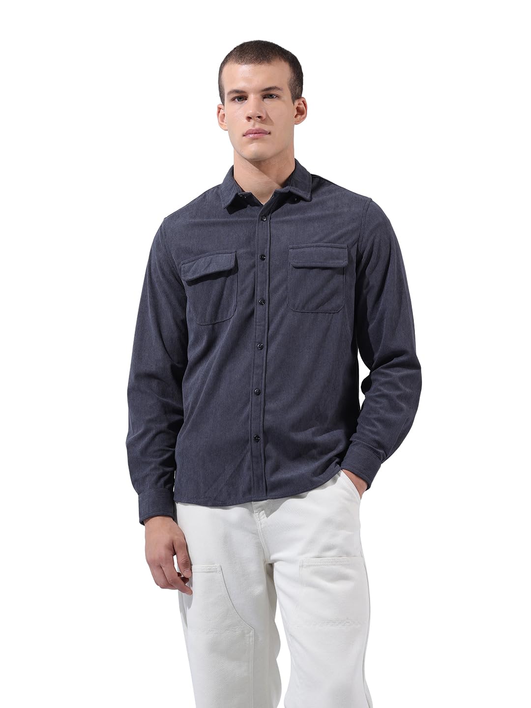 The Indian Garage Co Camicia da uomo vestibilità regolare ricamata, maniche lunghe, colletto a spalla mancante, abbigliamento da strada