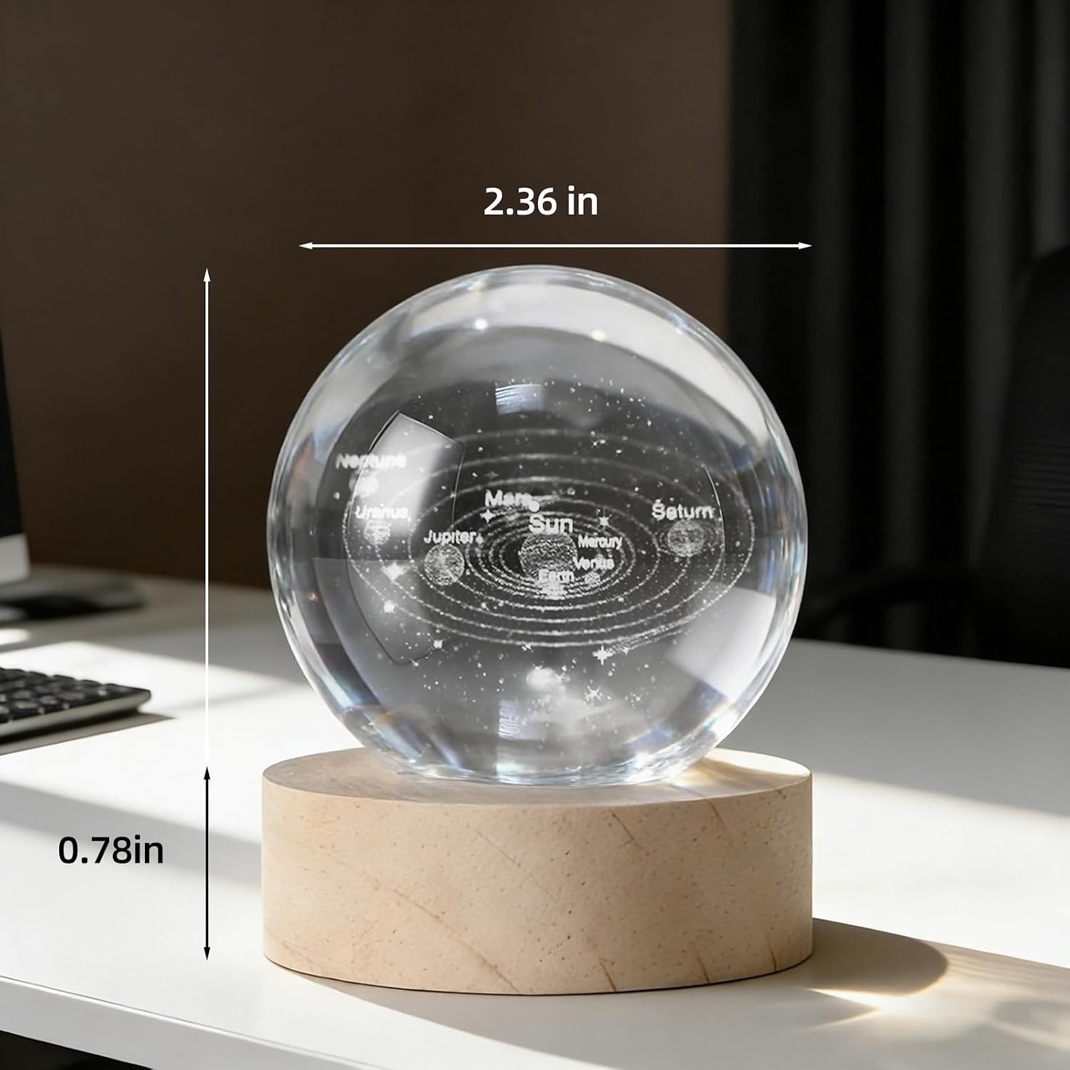 3D Solar System Crystal Ball, 60mm Laser Engraved Astronomy Space Decor with Multi-Color LED Wood Base, Unique Educational Gift for Kids, Teens, Science & Physics Lovers, Desk Ornaments image 4