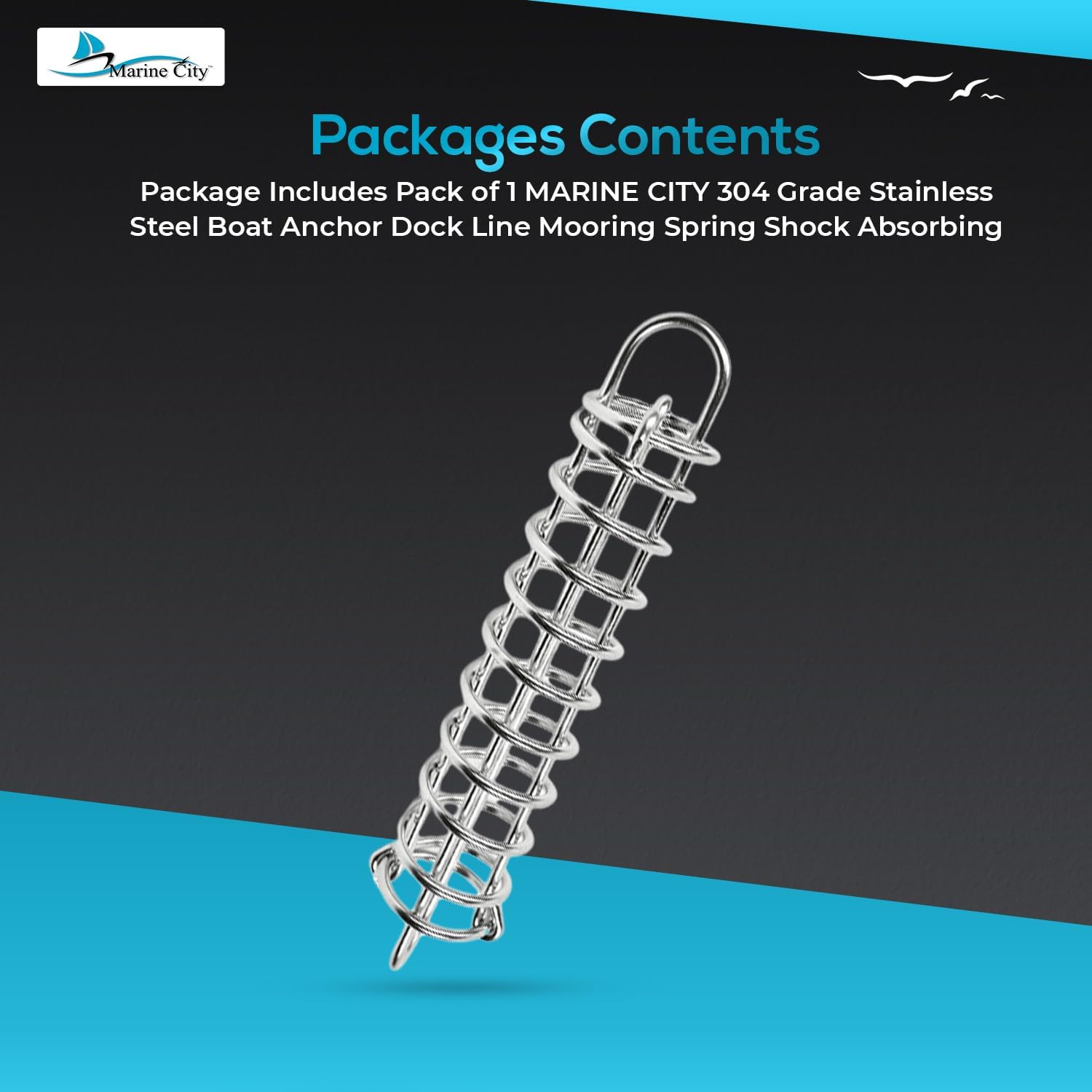 MARINE CITY Boat Anchor Dock Line Mooring Spring, 304 Grade Stainless Steel, Shock Absorbing, Perfect for Boats, Yachts, Marines, Ships, Kayaks