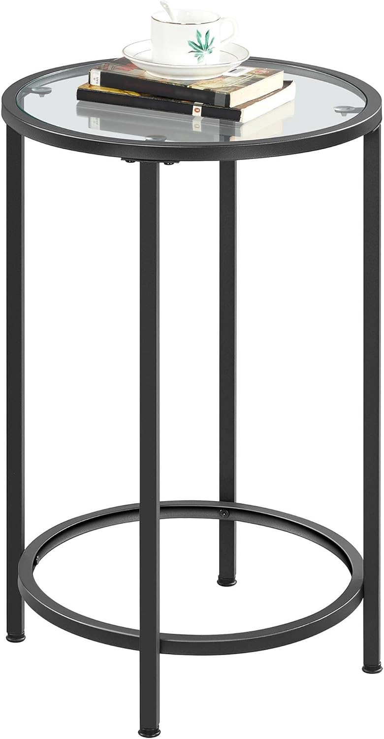 Yaheetech Nightstand, Side Table, Round Glass Top End Table