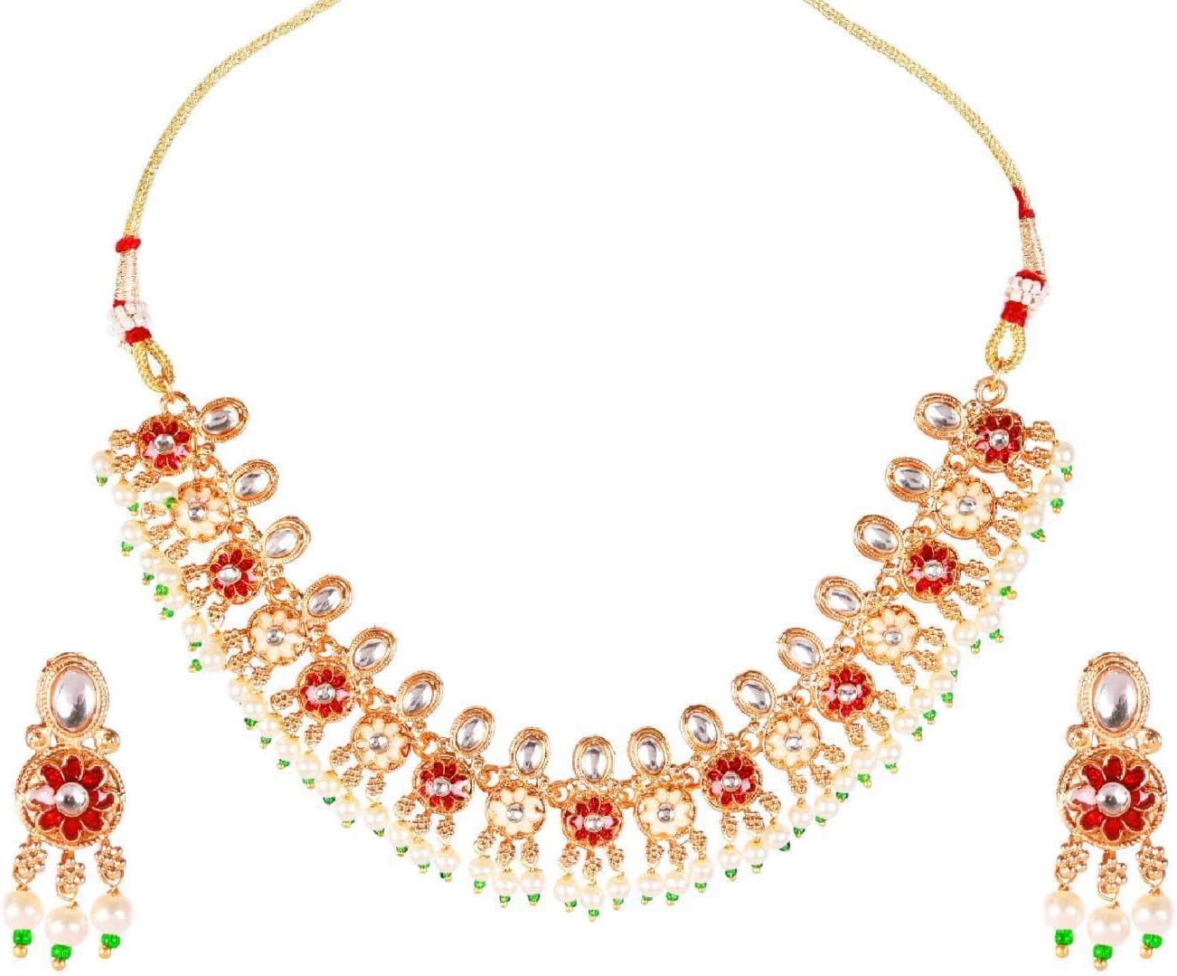 Efulgenz Indian Jewelry Sets for Women Gold Tone Traditional Bollywood Jewelry Kundan Faux Pearl Wedding Choker Necklace Earrings Jewelry Set