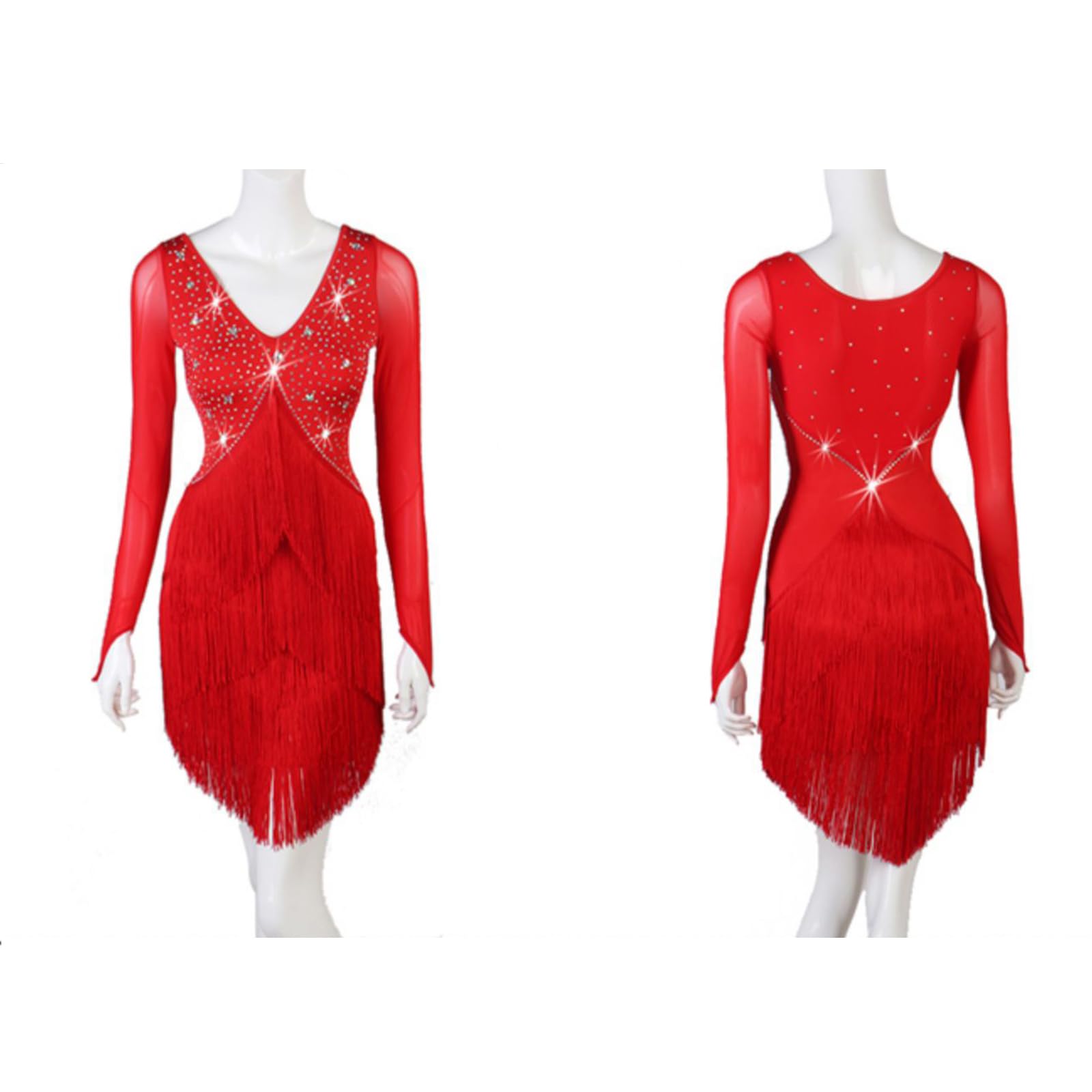 Abiti latini professionali per le donne Sala da ballo Costume da performance Fringe Cha Cha Salsa Concorso Dancewear, Nero e verde., S