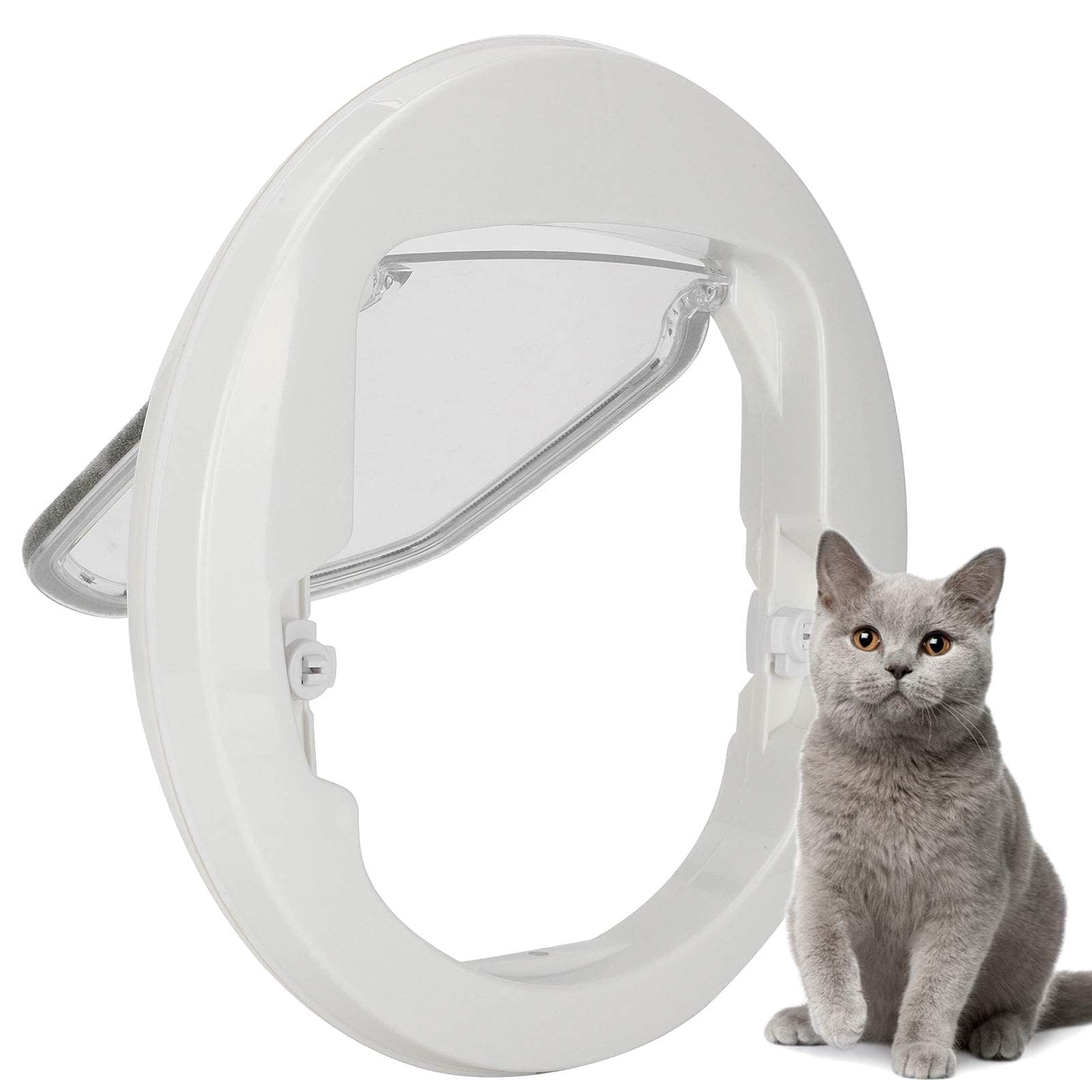Pssopp White Cat Flap Door 4 Way Locking Pet Flap Door Round Magnetic Dog Door In & Out Door For Cat And Small Dogs Doggies Puppy Animals Doors