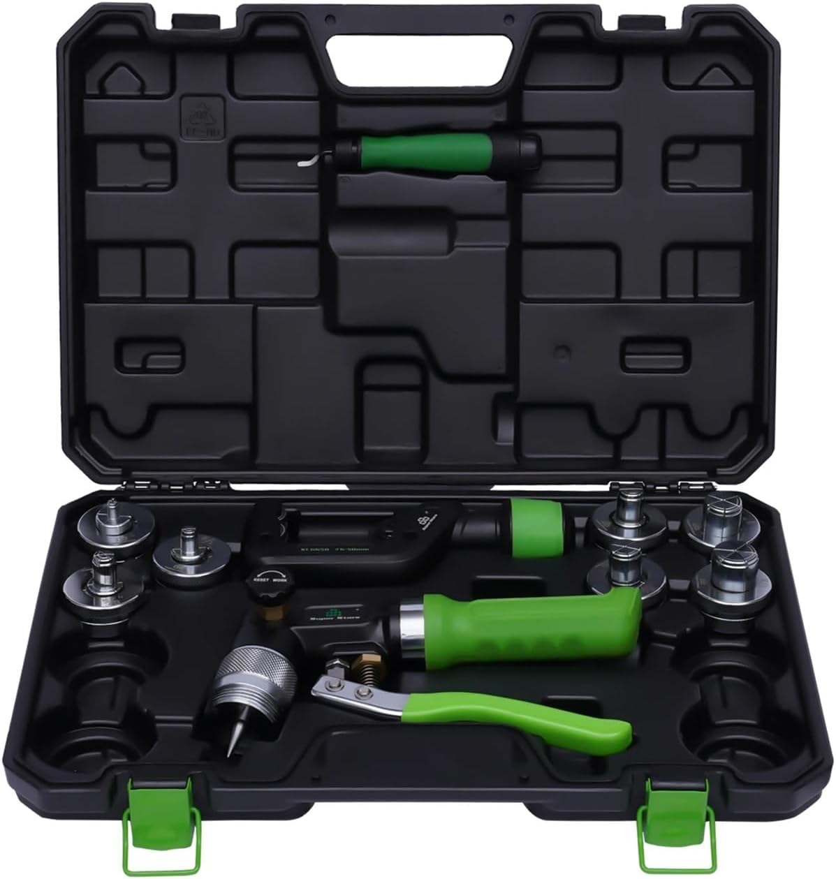 Exhaust Pipe Expander, Hydraulic Tube Expander Compact Swaging Tool Kit with Tube Cutter and 7 Expander Heads for 3/8 to 1-1/8 Inches Copper Pipes