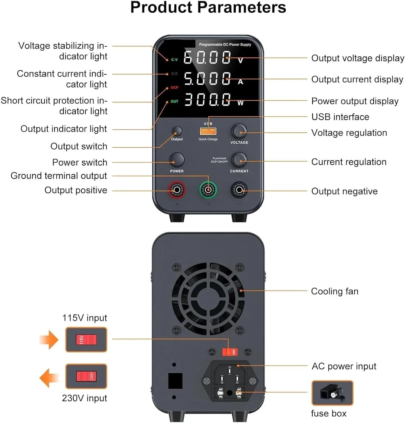 V、0-3 A、4桁LEDディスプレイ付きDC調整可能電源、エンコーダー調整ノブ(30V 【ゲーム】 5A)