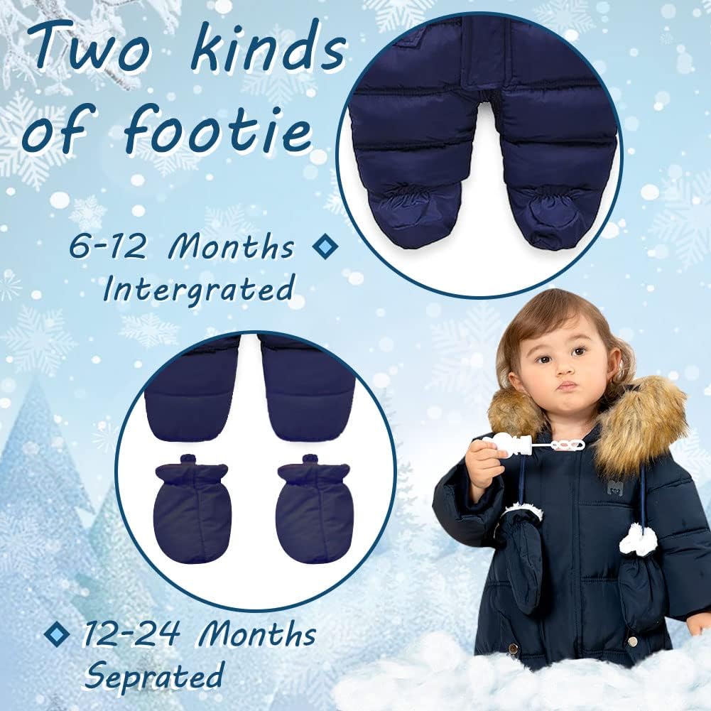 XIFAMNIY Baby Winter Snowsuit Coat Romper Outwear Hooded Footie Toddler…