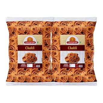 Ghotaram Classic Flavour Chakli Chakoli Murukku Delicious Namkeen & Snacks, Special Bhajni Chakli No Artificial Preservatives, Vegan Snack, Butter Chakri, Ready to Eat Snacks Murukku-150g*2Pack