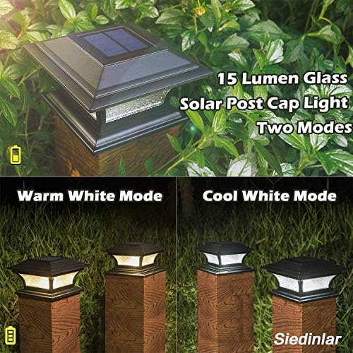 Siedinlar Solar Lights Outdoor Garden Solar Glass Post Lights with 2 Light Modes, Waterproof Landscape Fence Post Cap Lamp for 4x4 5x5 6x6 Posts Patio Garden Decoration (Warm & Cool Light)