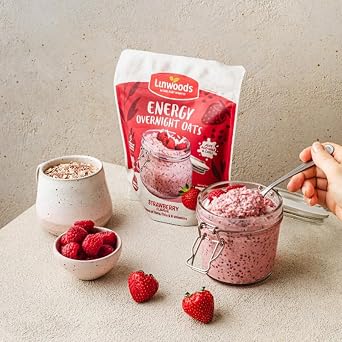 Linwoods Strawberry Energy Overnight Oats | 3x 300g Porridge Oats | Healthy Breakfast Food | Vegan Friendly & Gluten Free