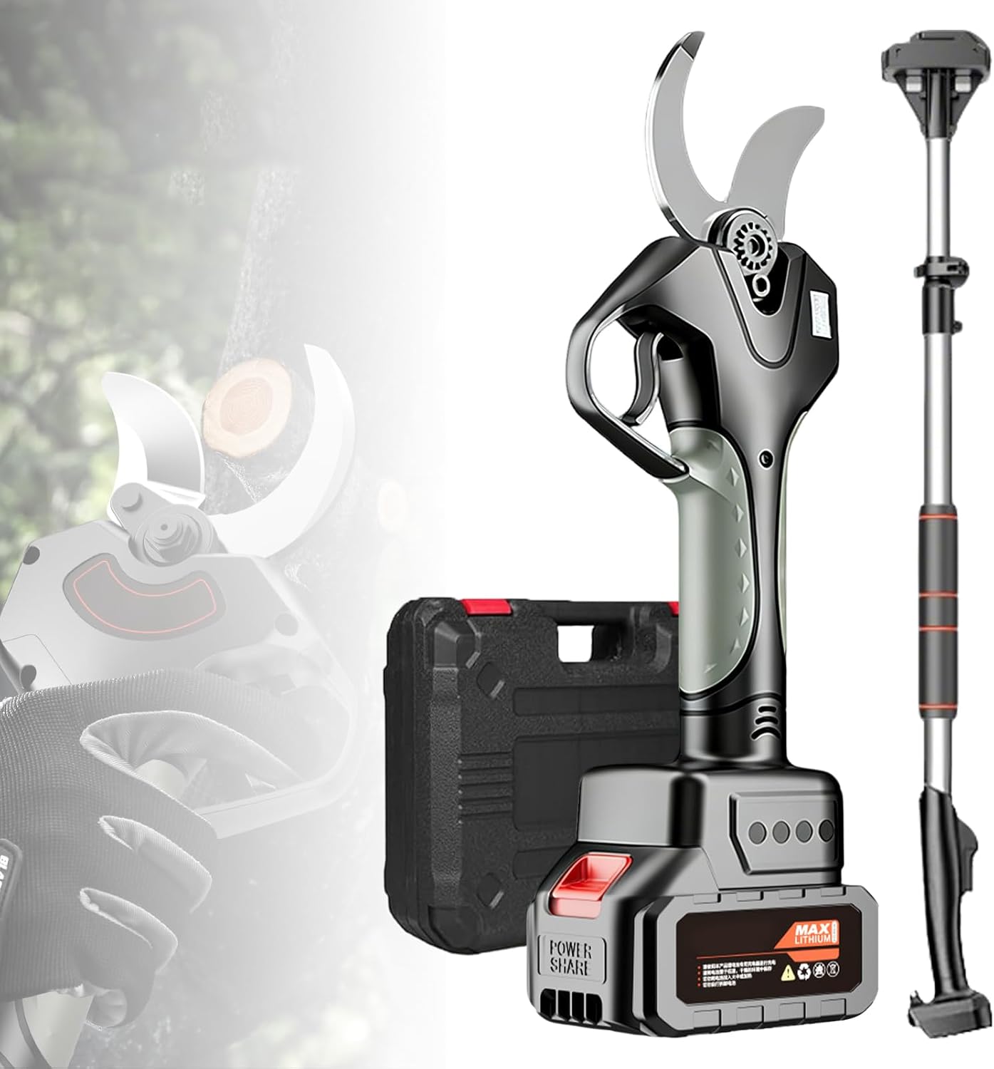 Electric Pruning Shears, Pruning Shears with 2 * 2000mAh Batteries, 50mm Pruning Shears with Display, 980W Pruning Shears with Brushless Motor for Gardening, Fruit Trees