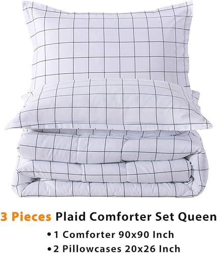 Miniatura 2 de Andency, edredón de rejilla blanca, 3 piezas (1 edredón a cuadros y 2 fundas de almohada), juego de edredón a cuadros Buffalo, edredón a cuadros