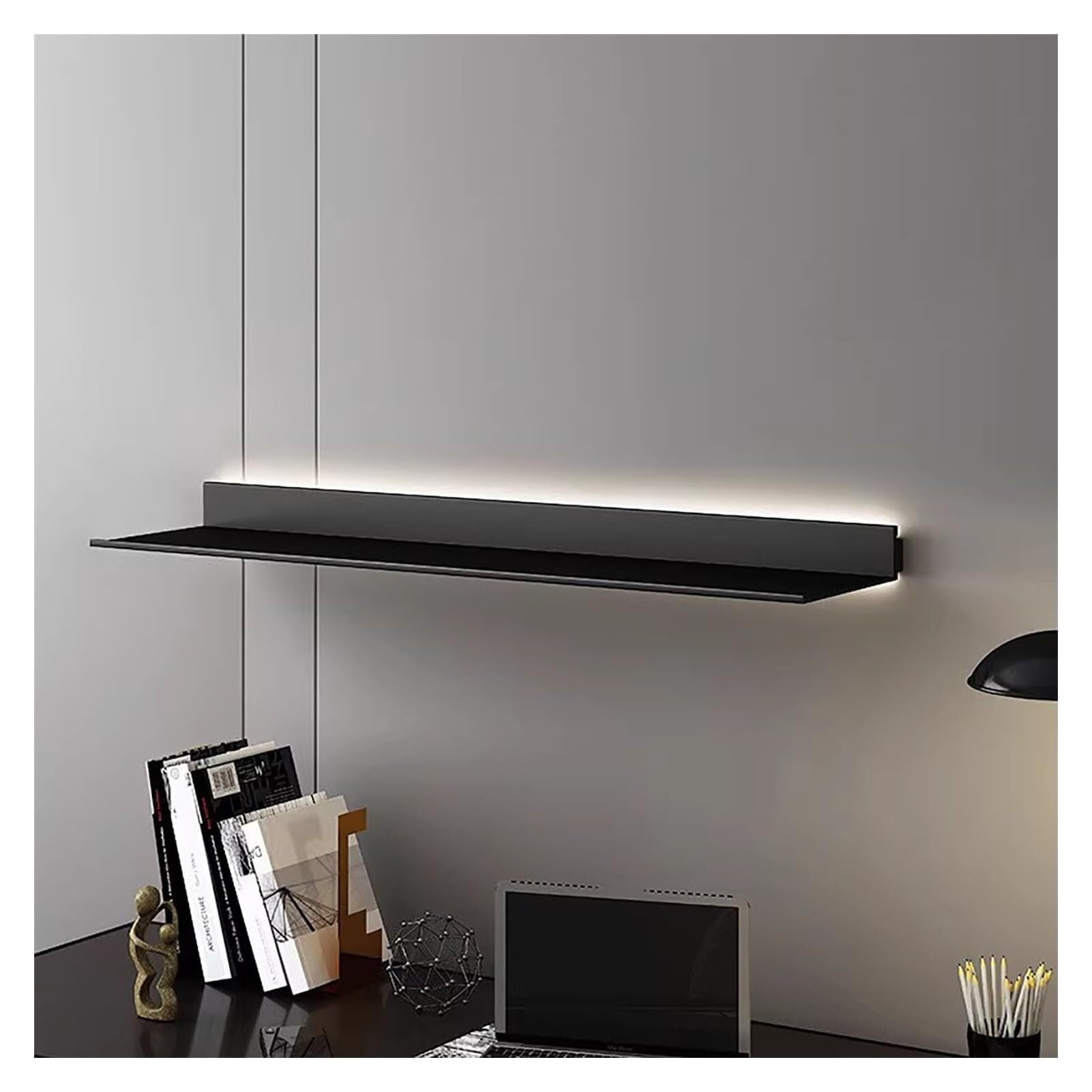 Étagère murale moderne en aluminium avec LED : présentoir flottant de 100cm