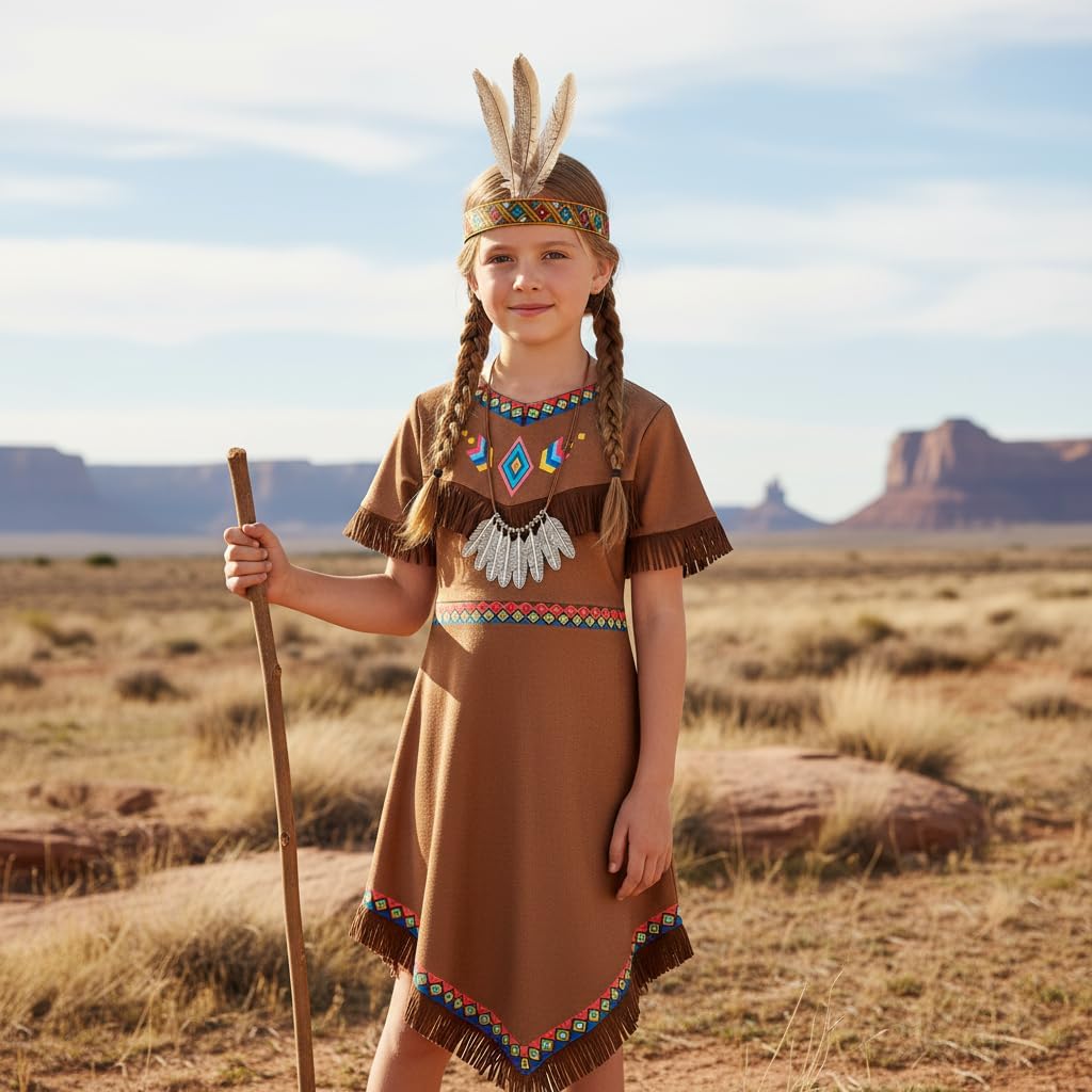 Native American Costume Girls Dress Indigenous American Indians Kids Cosplay 3-12 Years - Image 7